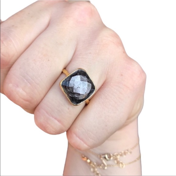 💕HP💕Hypersthene faceted stone gold plated Ring - Picture 1 of 9